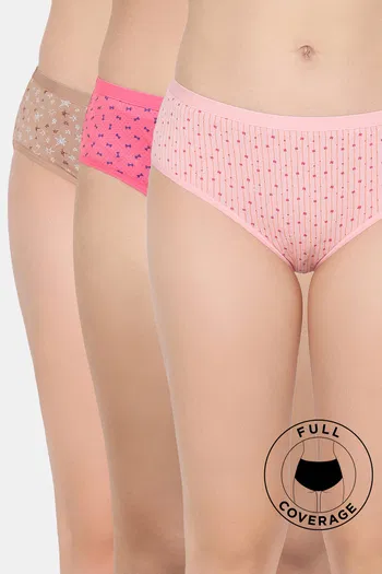 Buy Zivame Medium Rise Full Coverage Hipster Panty (Pack of 3) - Multicolor